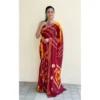 Women's Cotton Shibori Printed Saree With Unstitched Blouse 5.5Mtr (Red) - Image 4