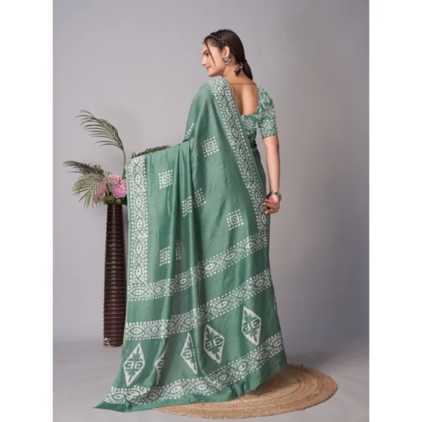 Women's Chanderi Cotton Batik Printed Saree With Unstitched Blouse 5.5Mtr (Green) - Image 4
