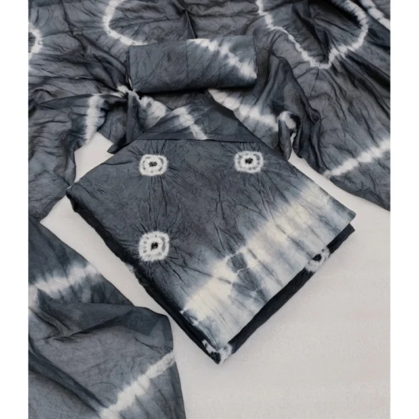 Women's Chanderi Cotton Printed Unstitched Salwar Suit Material With Dupatta 2.3Mtrs (Grey) - Image 2