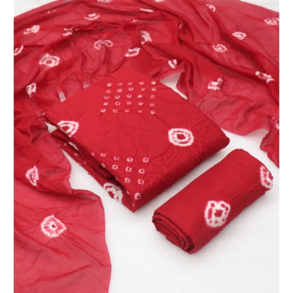Women's Chanderi Cotton Printed Unstitched Salwar Suit Material With Dupatta 2.3Mtrs (Red) - Image 3