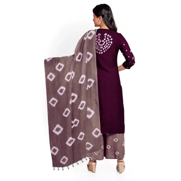 Women's Rayon Printed Unstitched Salwar Suit Material With Dupatta 2.3Mtrs (Wine) - Image 3