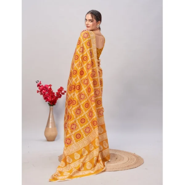 Women's Cotton Ajrakh Printed Saree With Unstitched Blouse 5.5Mtr (Mustard) - Image 2