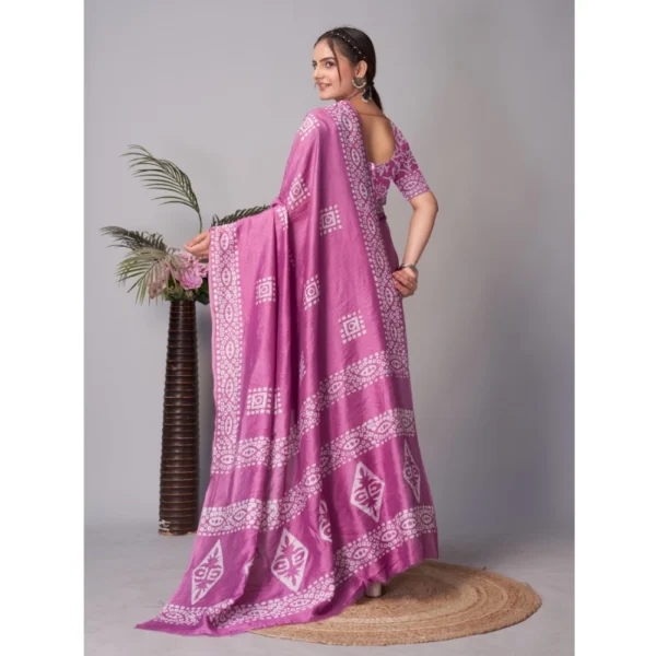 Women's Chanderi Cotton Batik Printed Saree With Unstitched Blouse 5.5Mtr (Purple) - Image 4