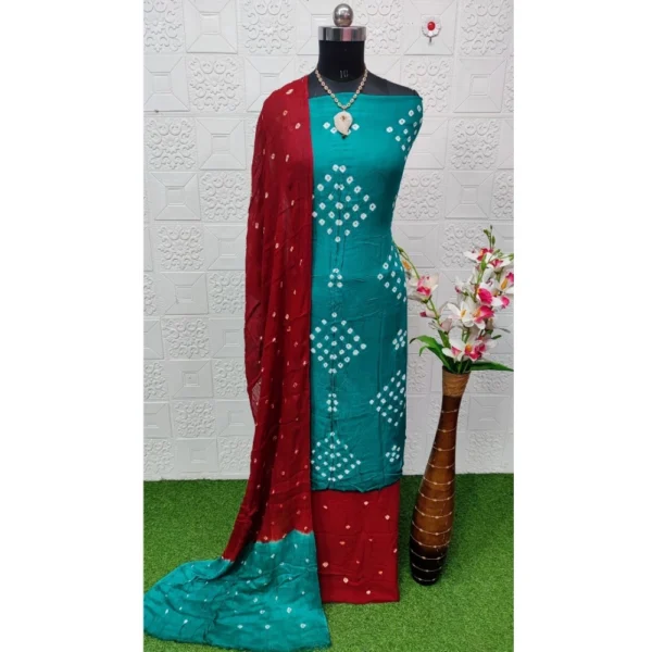 Women's Rayon Printed Unstitched Salwar Suit Material With Dupatta 2.3Mtrs (Rama) - Image 2