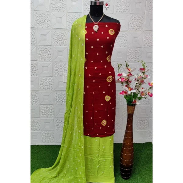 Women's Rayon Printed Unstitched Salwar Suit Material With Dupatta 2.3Mtrs (Red) - Image 2