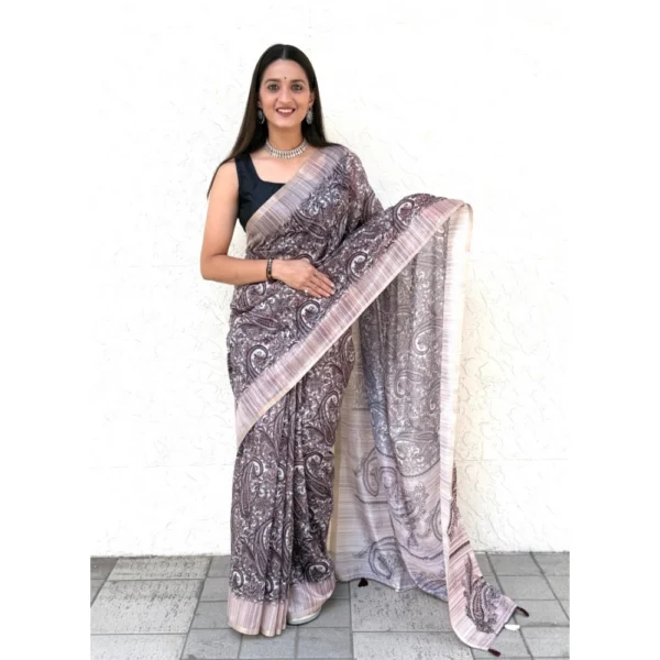 Women's Cotton Slub Printed Saree With Unstitched Blouse 5.5Mtr (Blue)
