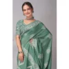 Women's Chanderi Cotton Batik Printed Saree With Unstitched Blouse 5.5Mtr (Green) - Image 3
