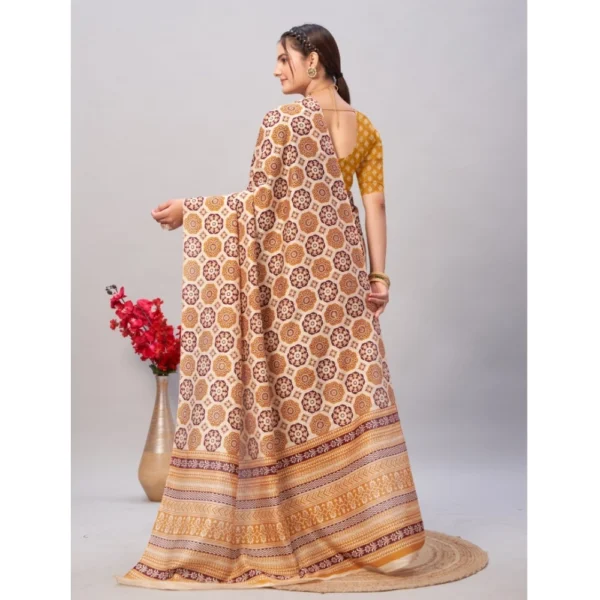 Women's Cotton Ajrakh Printed Saree With Unstitched Blouse 5.5Mtr (Mustard) - Image 2