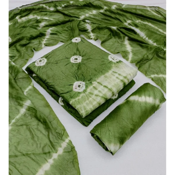 Women's Chanderi Cotton Printed Unstitched Salwar Suit Material With Dupatta 2.3Mtrs (Green) - Image 3