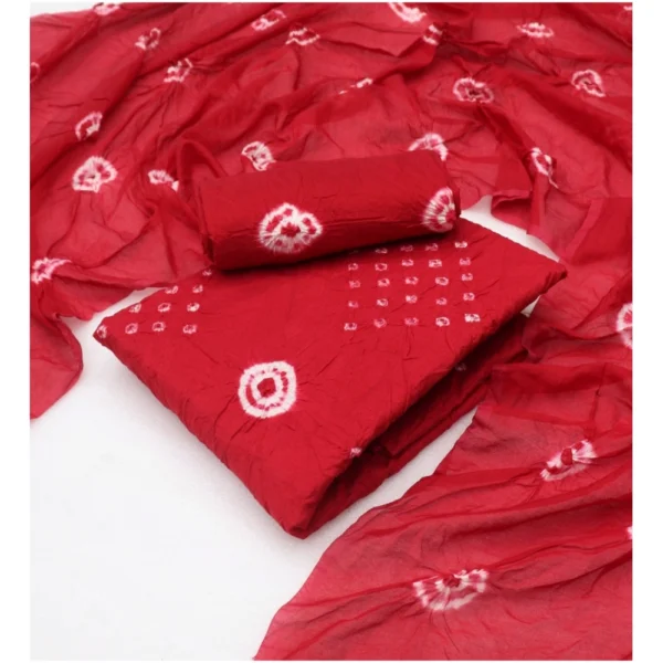 Women's Chanderi Cotton Printed Unstitched Salwar Suit Material With Dupatta 2.3Mtrs (Red) - Image 2