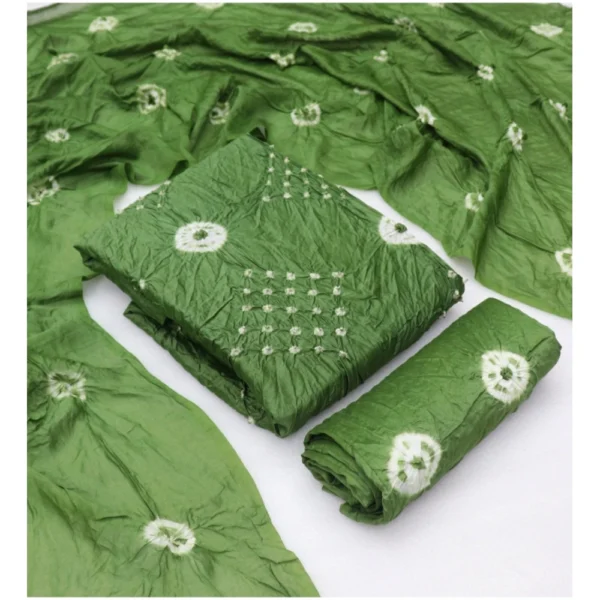 Women's Chanderi Cotton Printed Unstitched Salwar Suit Material With Dupatta 2.3Mtrs (Green) - Image 2