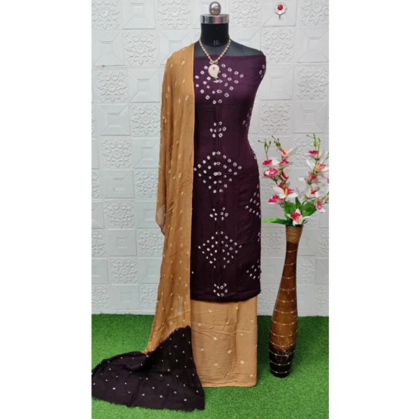 Women's Rayon Printed Unstitched Salwar Suit Material With Dupatta 2.3Mtrs (Wine) - Image 2