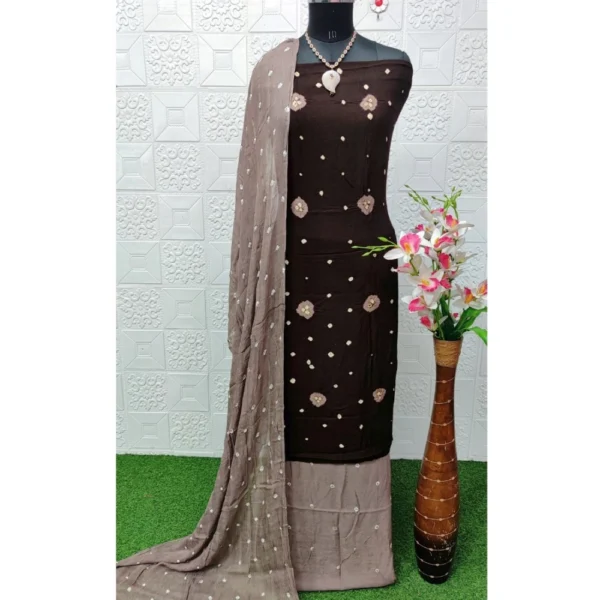Women's Rayon Printed Unstitched Salwar Suit Material With Dupatta 2.3Mtrs (Coffee) - Image 2