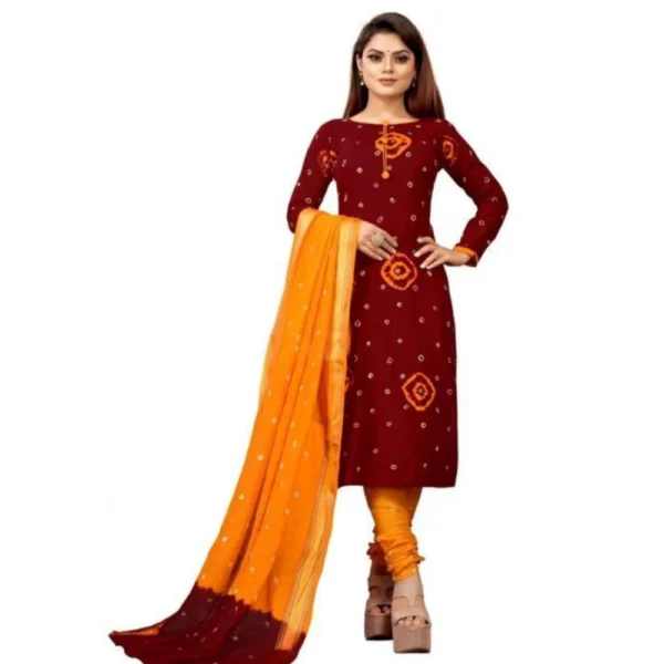 Women's Rayon Printed Unstitched Salwar Suit Material With Dupatta 2.3Mtrs (Red) - Image 2