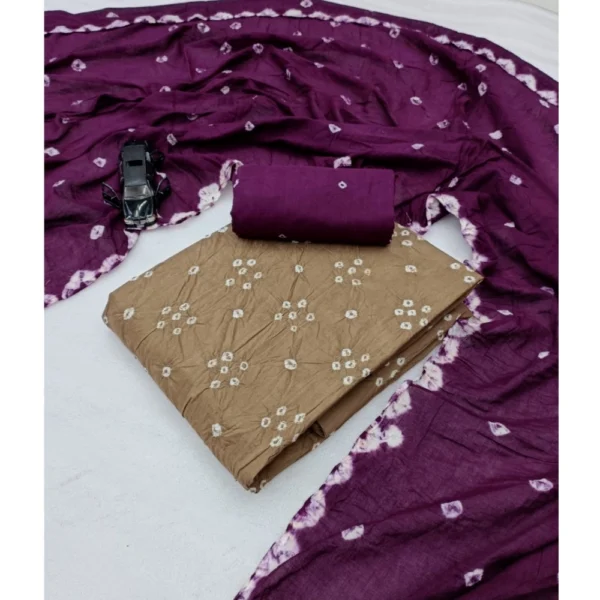 Women's Cambric Cotton Printed Unstitched Salwar Suit Material With Dupatta 2.3Mtrs (Beige) - Image 4