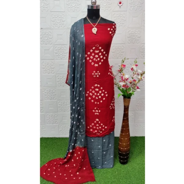Women's Rayon Printed Unstitched Salwar Suit Material With Dupatta 2.3Mtrs (Red) - Image 2