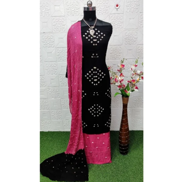 Women's Rayon Printed Unstitched Salwar Suit Material With Dupatta 2.3Mtrs (Black) - Image 2