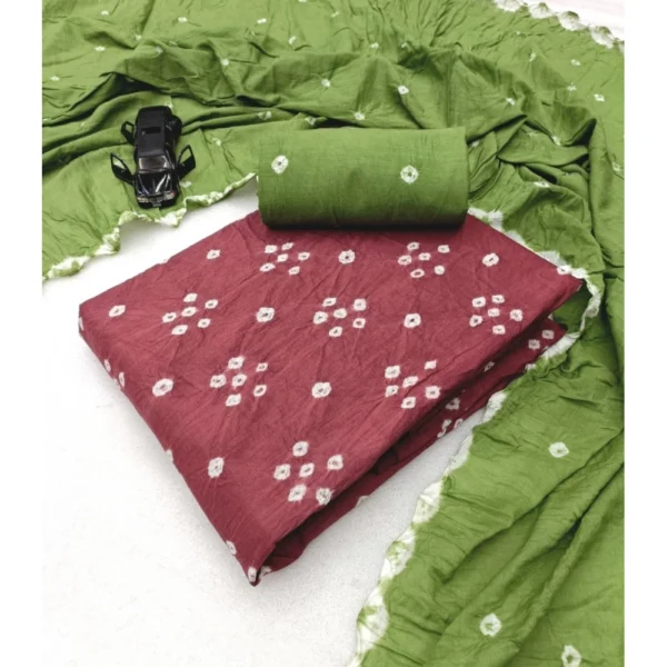 Women's Cambric Cotton Printed Unstitched Salwar Suit Material With Dupatta 2.3Mtrs (Green) - Image 2