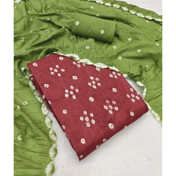 Women's Cambric Cotton Printed Unstitched Salwar Suit Material With Dupatta 2.3Mtrs (Green) - Image 3