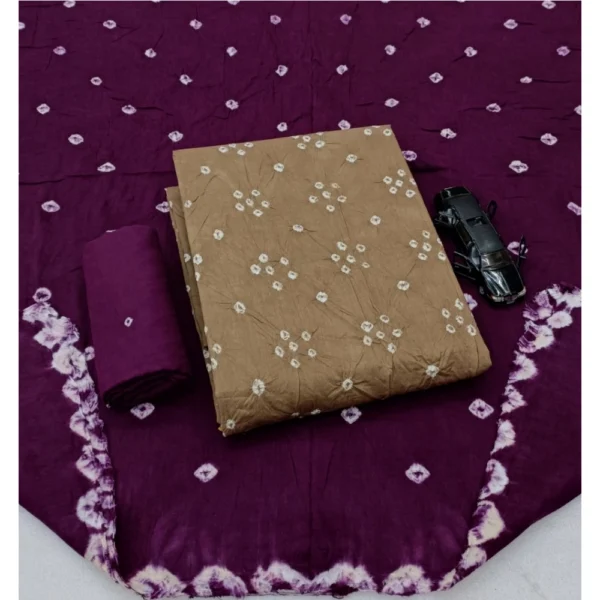 Women's Cambric Cotton Printed Unstitched Salwar Suit Material With Dupatta 2.3Mtrs (Beige) - Image 3