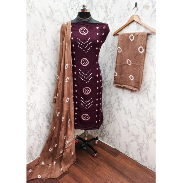 Women's Rayon Printed Unstitched Salwar Suit Material With Dupatta 2.3Mtrs (Wine) - Image 2