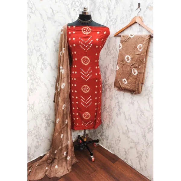 Women's Rayon Printed Unstitched Salwar Suit Material With Dupatta 2.3Mtrs (Orange) - Image 2