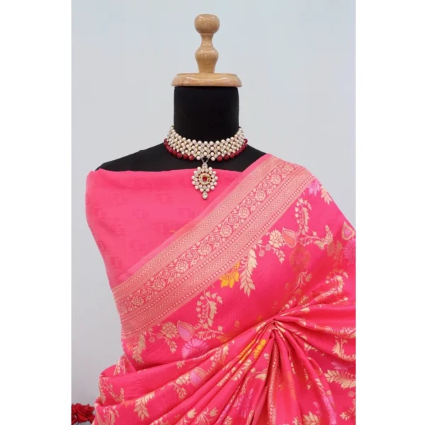 Generic Women's Banarasi Printed Saree With Unstitched Blouse 5.5Mtr (Rani) - Image 2