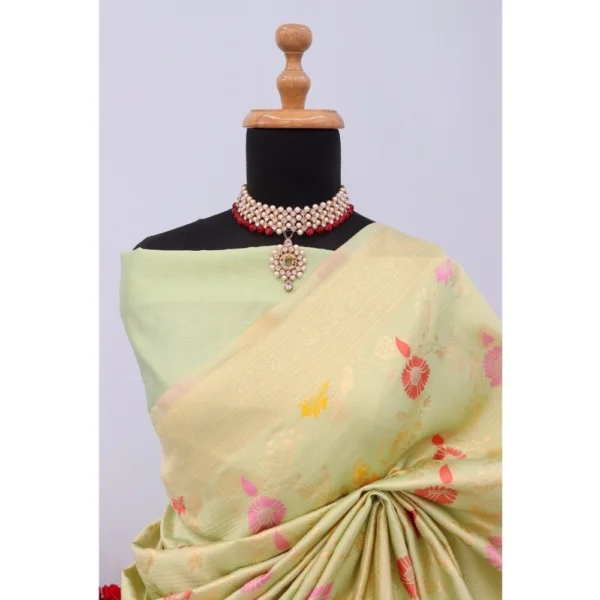 Generic Women's Banarasi Printed Saree With Unstitched Blouse 5.5Mtr (Pista) - Image 2