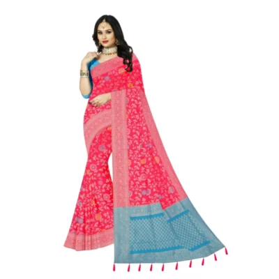 Generic Women's Banarasi Printed Saree With Unstitched Blouse 5.5Mtr (Rani)