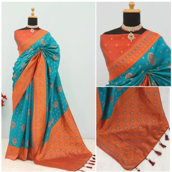 Generic Women's Banarasi Printed Saree With Unstitched Blouse 5.5Mtr (Rama) - Image 2