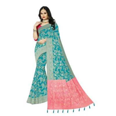 Generic Women's Banarasi Printed Saree With Unstitched Blouse 5.5Mtr (Rama)