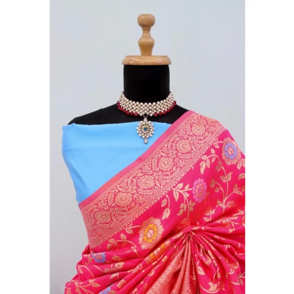 Generic Women's Banarasi Printed Saree With Unstitched Blouse 5.5Mtr (Rani) - Image 2