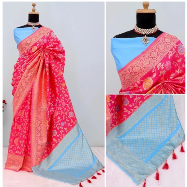 Generic Women's Banarasi Printed Saree With Unstitched Blouse 5.5Mtr (Rani) - Image 3