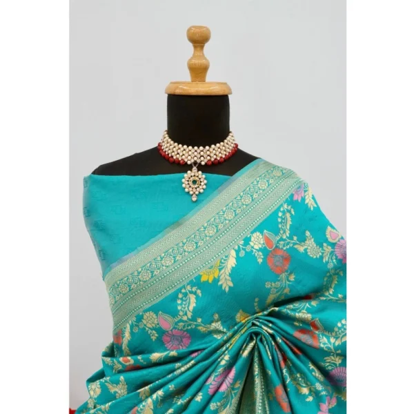 Generic Women's Banarasi Printed Saree With Unstitched Blouse 5.5Mtr (Rama) - Image 2