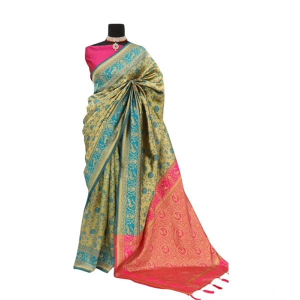 Generic Women's Banarasi Printed Saree With Unstitched Blouse 5.5Mtr (Golden)