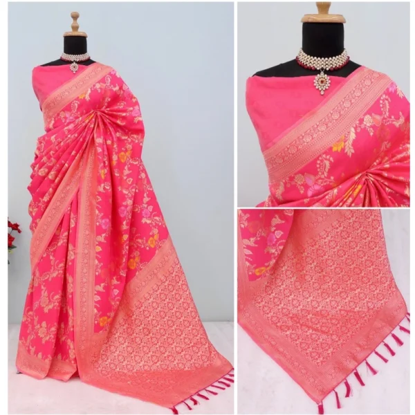Generic Women's Banarasi Printed Saree With Unstitched Blouse 5.5Mtr (Rani) - Image 3