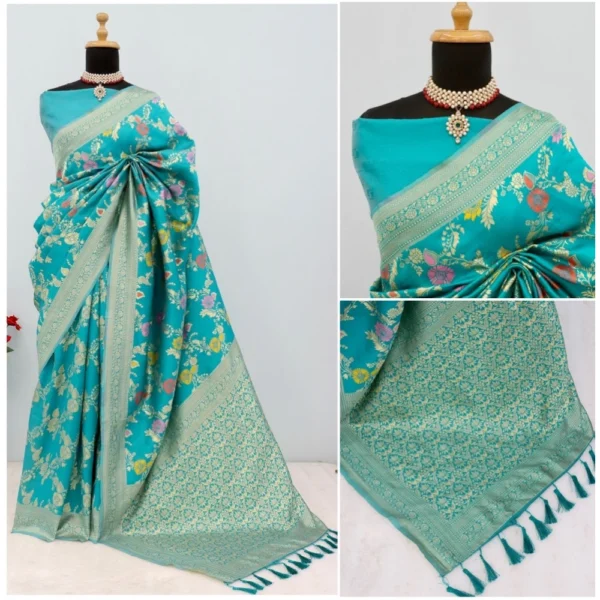 Generic Women's Banarasi Printed Saree With Unstitched Blouse 5.5Mtr (Rama) - Image 3