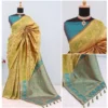 Generic Women's Banarasi Printed Saree With Unstitched Blouse 5.5Mtr (Golden) - Image 2