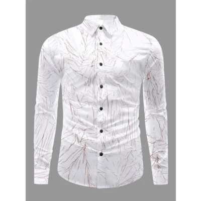 Men's Casual PollyCotton Textured Full Sleeve Collar Shirt (Brown)