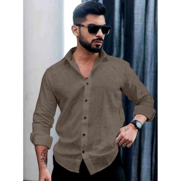 Men's Casual PollyCotton Textured Full Sleeve Collar Shirt (Grey) - Image 3
