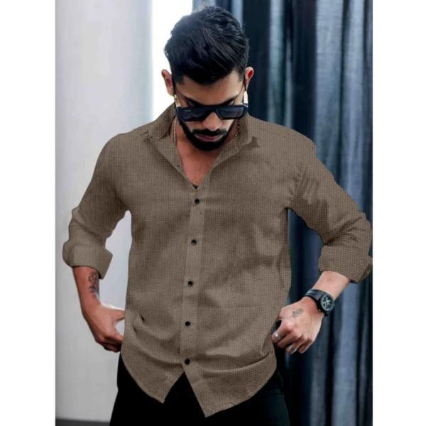 Men's Casual PollyCotton Textured Full Sleeve Collar Shirt (Grey) - Image 4