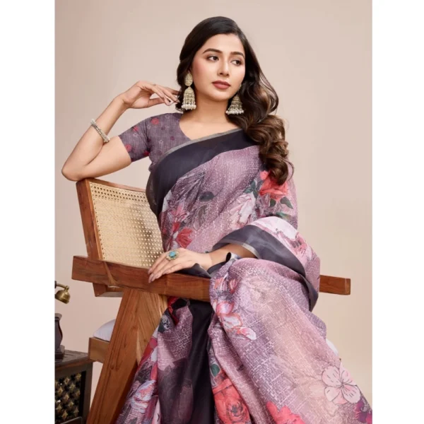Women's Georgette Embroidered  Saree With Unstitched Blouse (5.5Mtr, Multicolor) - Image 3
