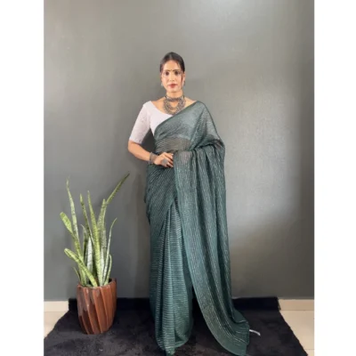 Women's Chiffon Woven Bollywood Saree With Unstitched Blouse (5.5Mtr, Green)