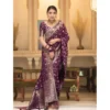 Women's Silk Woven Kanjivaram Saree With Unstitched Blouse (5.5Mtr, Dark Purple) - Image 3