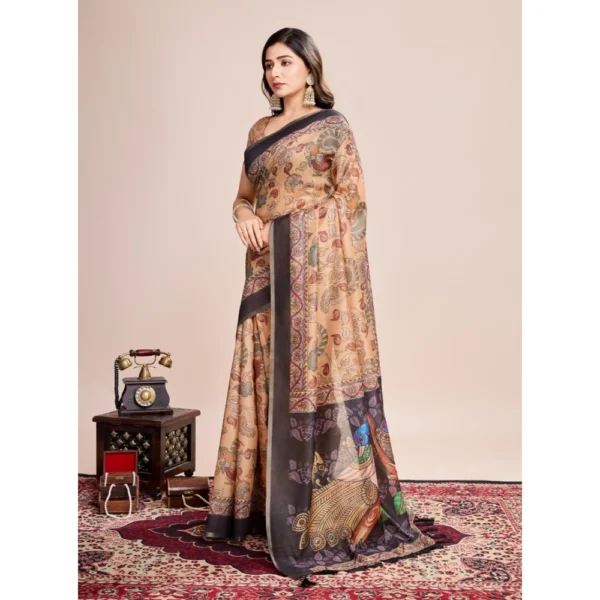 Women's Georgette Embroidered  Saree With Unstitched Blouse (5.5Mtr, Brown) - Image 3