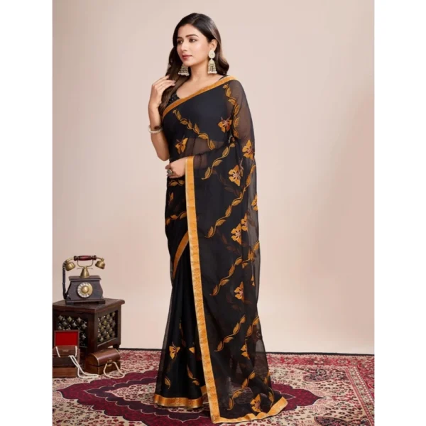 Women's Georgette Printed  Saree With Unstitched Blouse (5.5Mtr, Orange) - Image 2