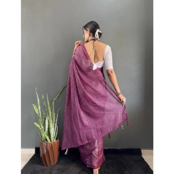 Women's Chiffon Woven Bollywood Saree With Unstitched Blouse (5.5Mtr, Purple) - Image 2