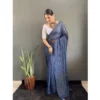 Women's Chiffon Woven Bollywood Saree With Unstitched Blouse (5.5Mtr, Navy) - Image 3