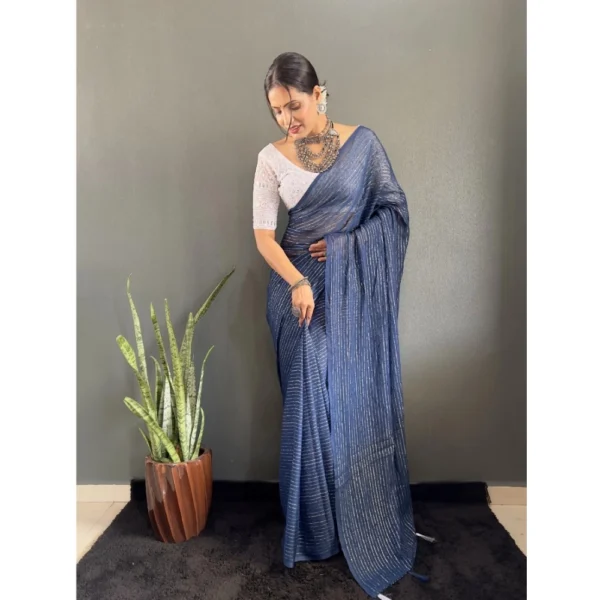 Women's Chiffon Woven Bollywood Saree With Unstitched Blouse (5.5Mtr, Navy) - Image 3