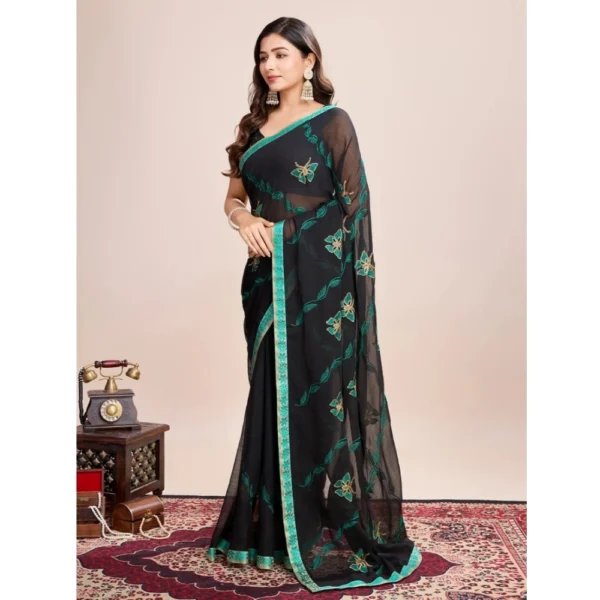 Women's Georgette Printed  Saree With Unstitched Blouse (5.5Mtr, Rama) - Image 2